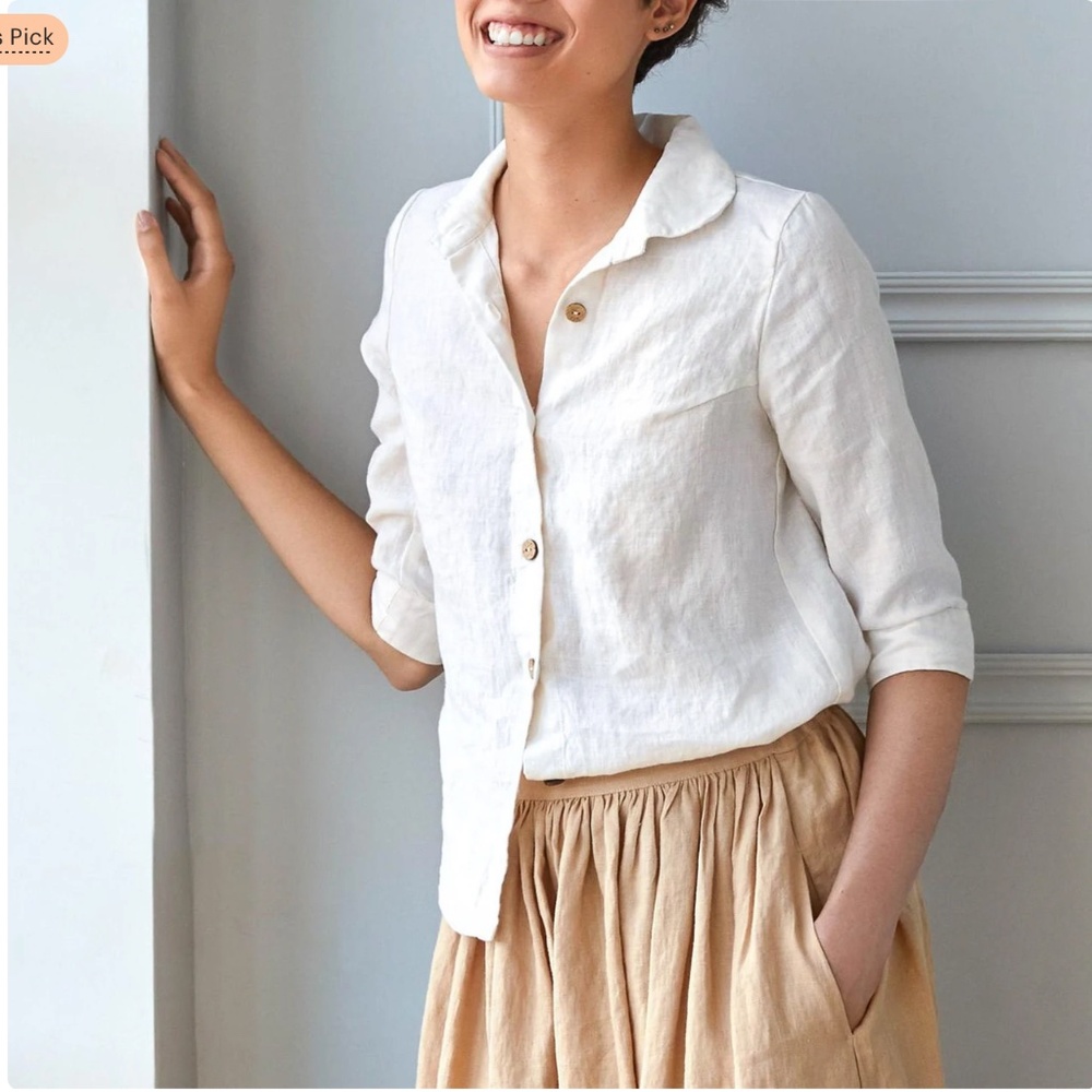 notPERFECTLINEN - White linen collar shirt LILLE